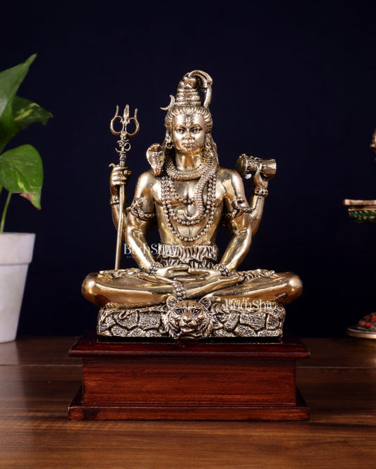 Brass Superfine Lord Shiva in Meditation Statue on Wooden Base – 8.5 Inch