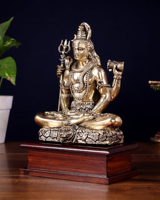 Brass Superfine Lord Shiva in Meditation Statue on Wooden Base – 8.5 Inch