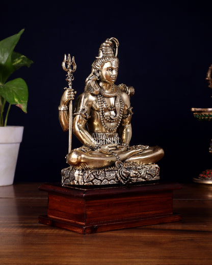 Brass Superfine Lord Shiva in Meditation Statue on Wooden Base – 8.5 Inch