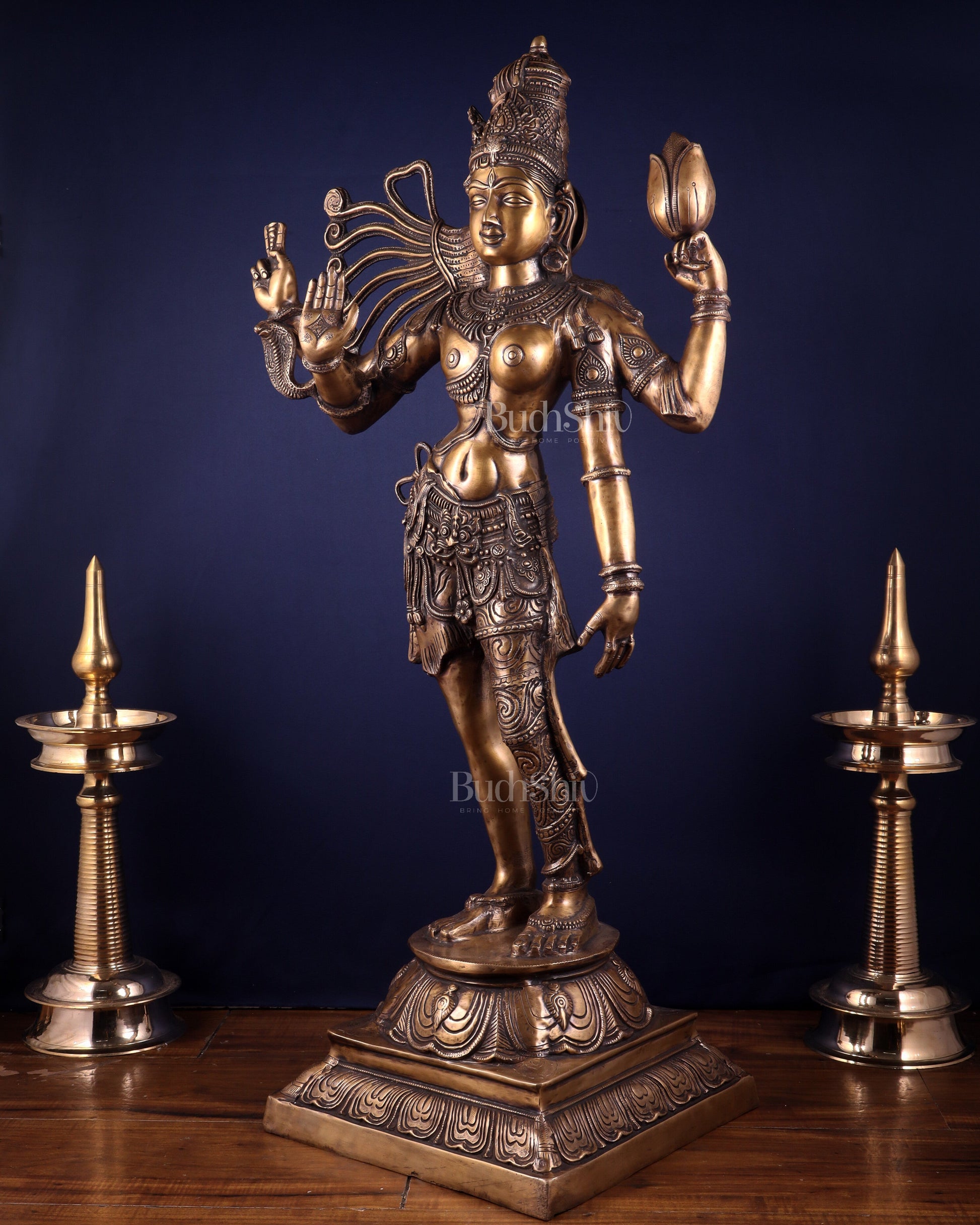 Pure Brass Large Ardhanarishvara Statue – Burnt Brass Finish 40 inch
