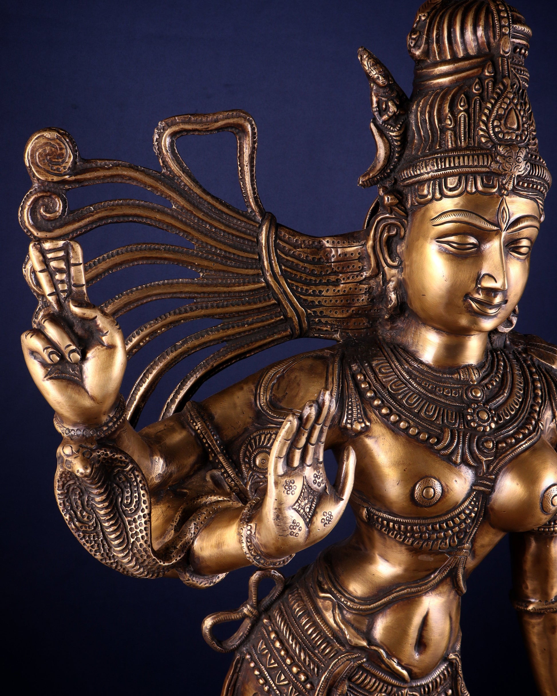 Pure Brass Large Ardhanarishvara Statue – Burnt Brass Finish 40 inch