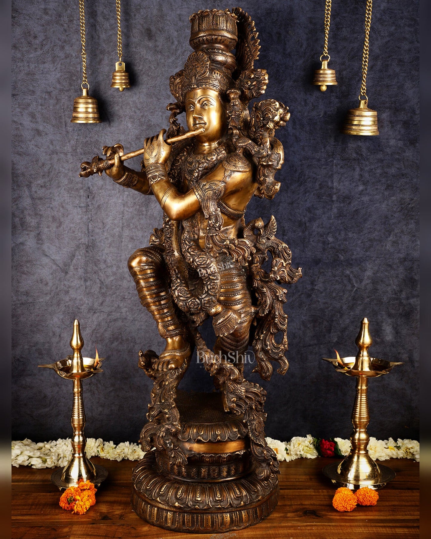 Large brass Lord Krishna Statue - 46 inch
