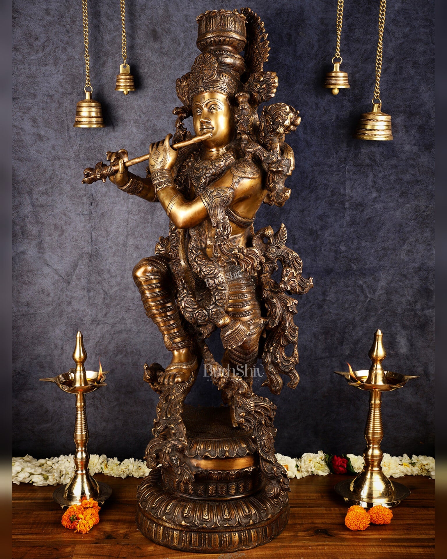 Large brass Lord Krishna Statue - 46 inch