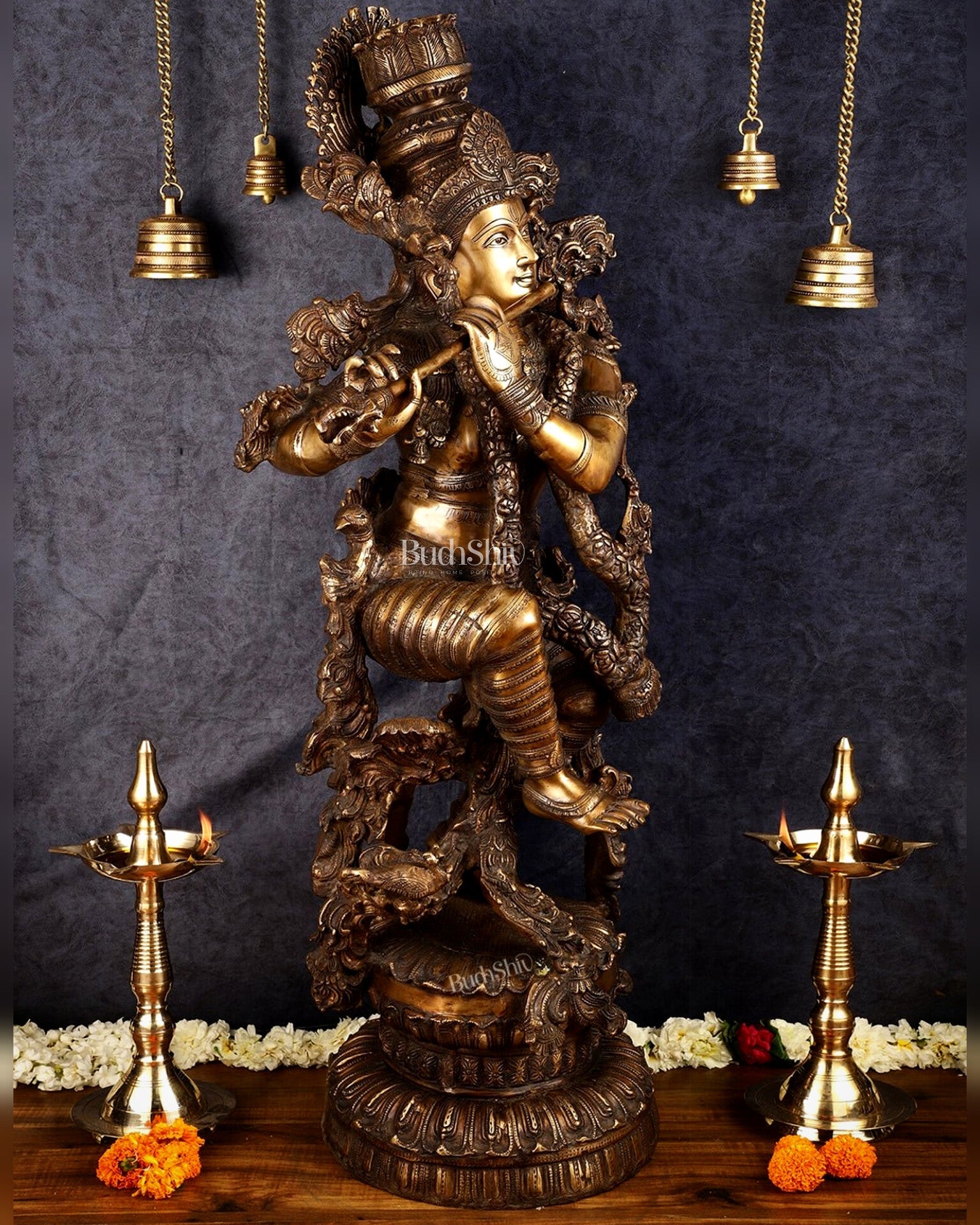Large brass Lord Krishna Statue - 46 inch