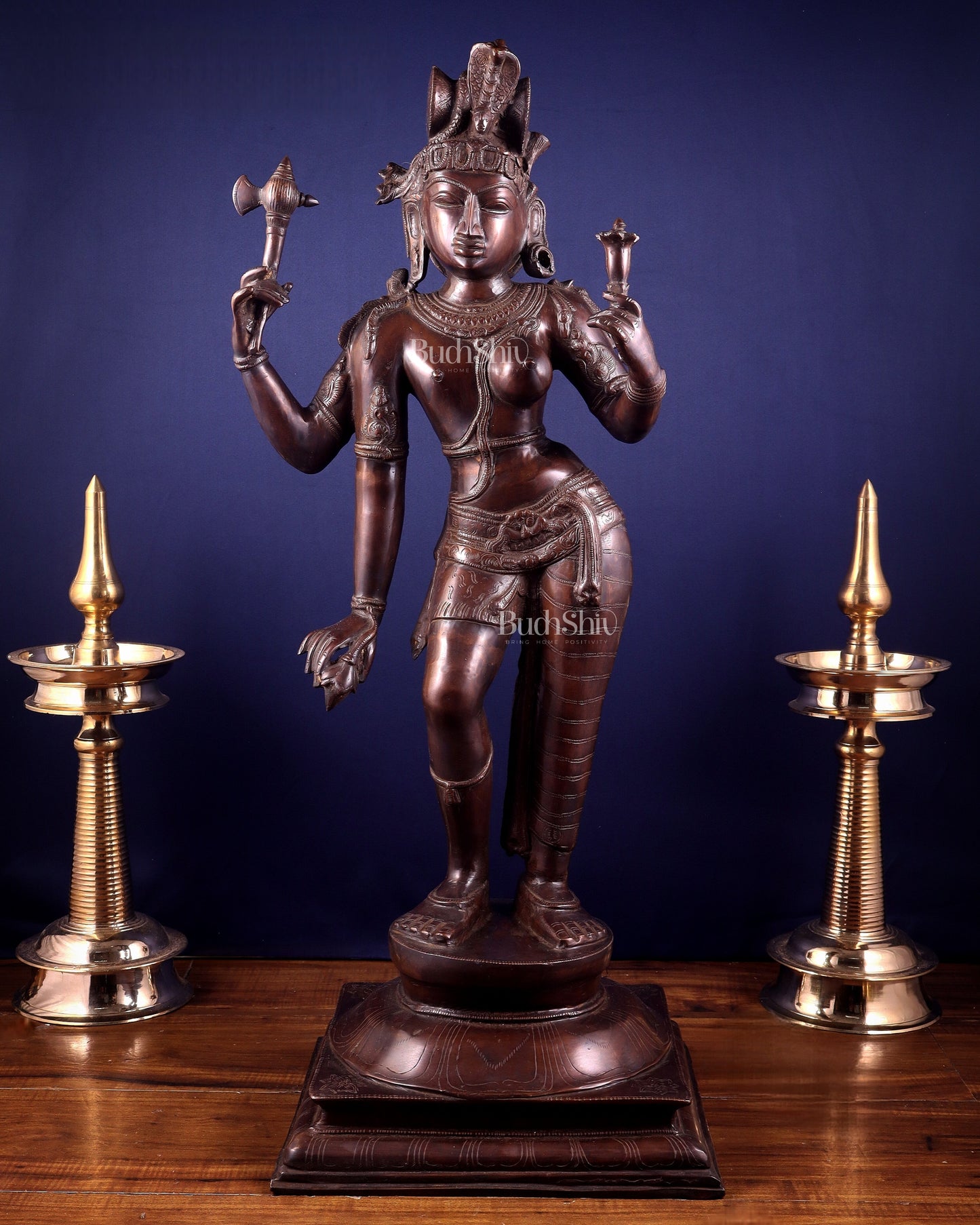 Pure Brass Large Ardhanarishwara Statue – Dark Chola Tone 36 inch