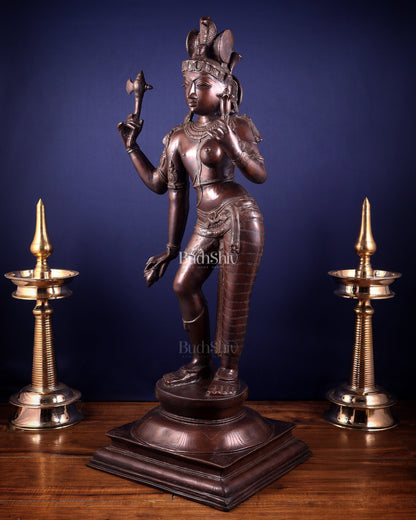 Pure Brass Large Ardhanarishwara Statue – Dark Chola Tone 36 inch