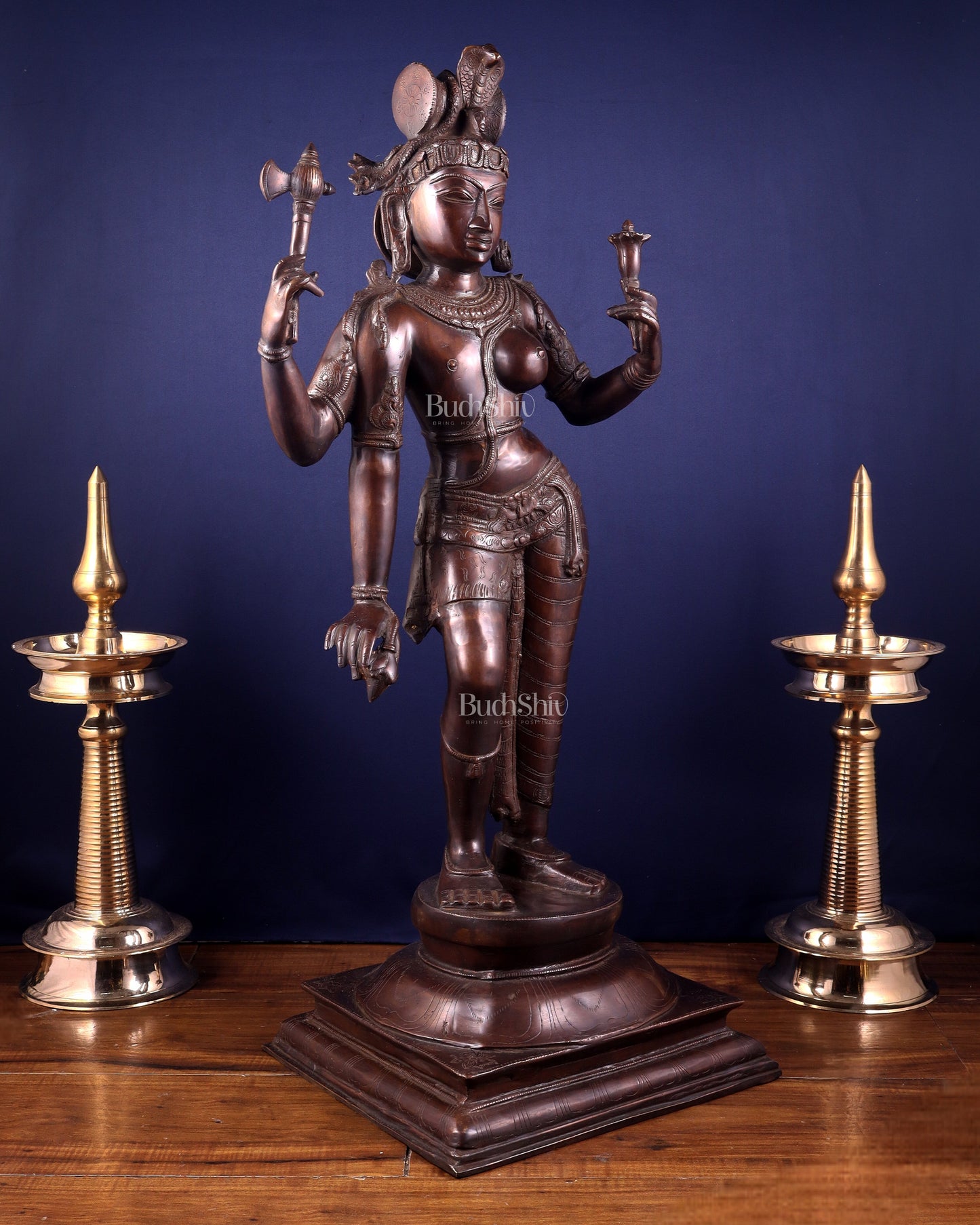 Pure Brass Large Ardhanarishwara Statue – Dark Chola Tone 36 inch
