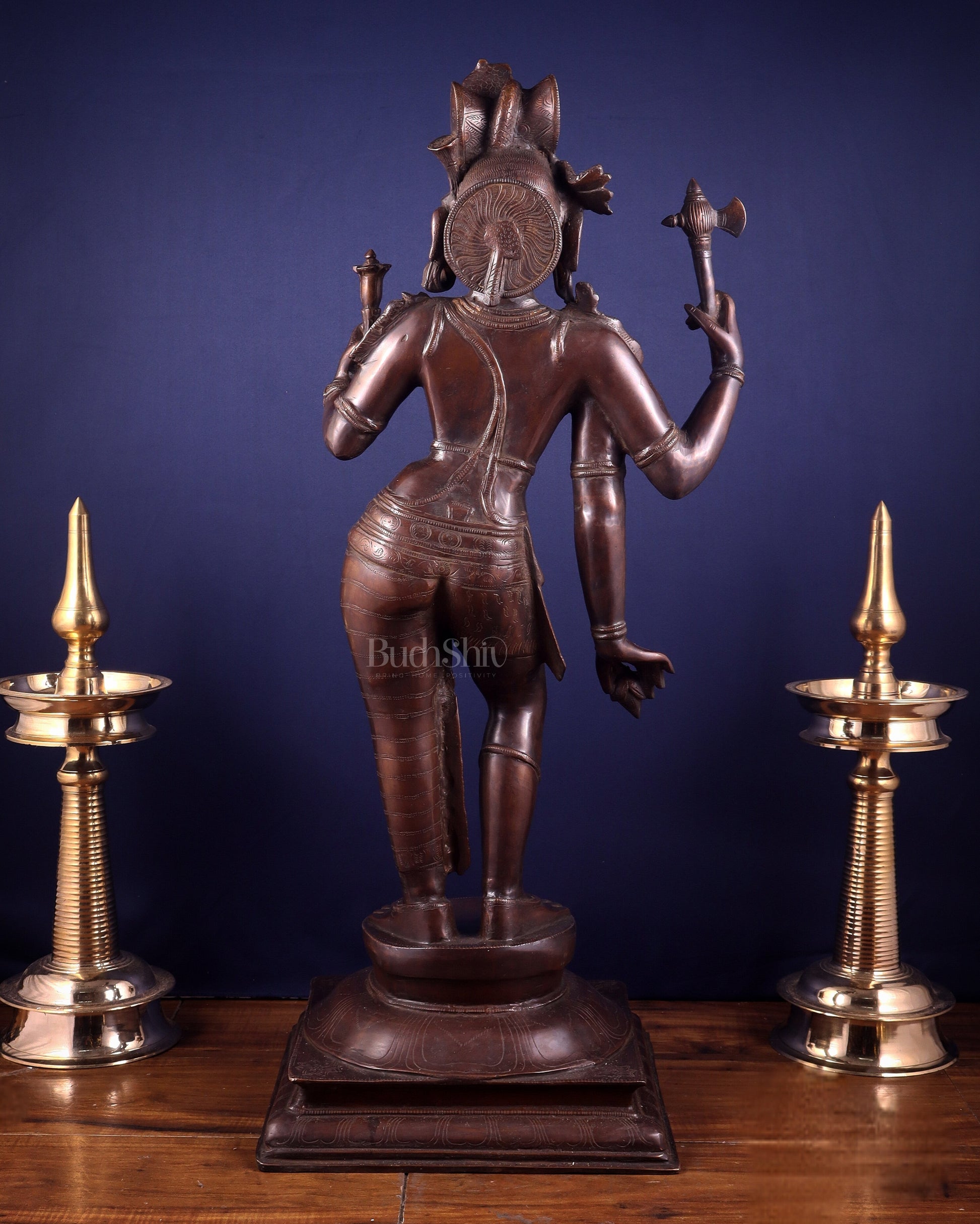 Pure Brass Large Ardhanarishwara Statue – Dark Chola Tone 36 inch