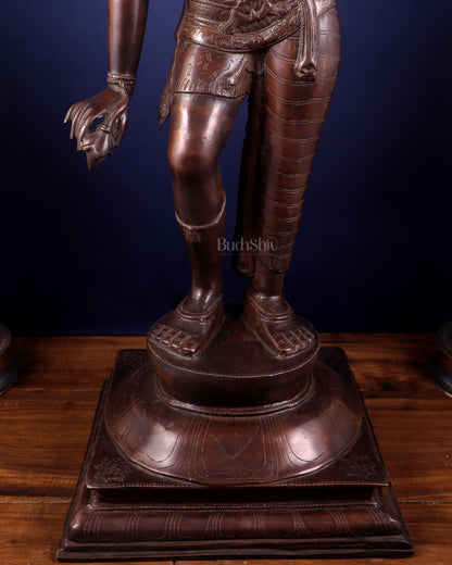 Pure Brass Large Ardhanarishwara Statue – Dark Chola Tone 36 inch