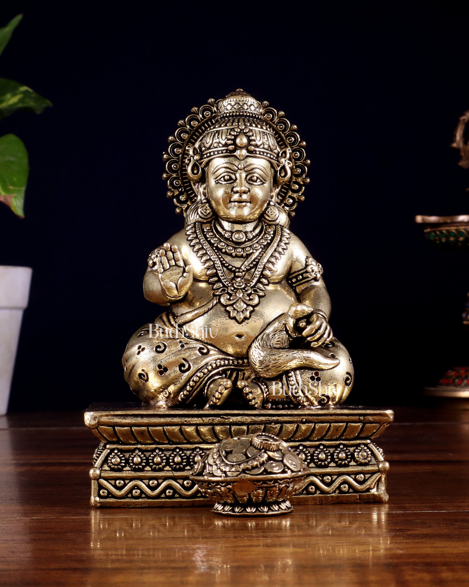 Brass Superfine Lord Kubera Idol – Intricately Crafted (5 Inch)
