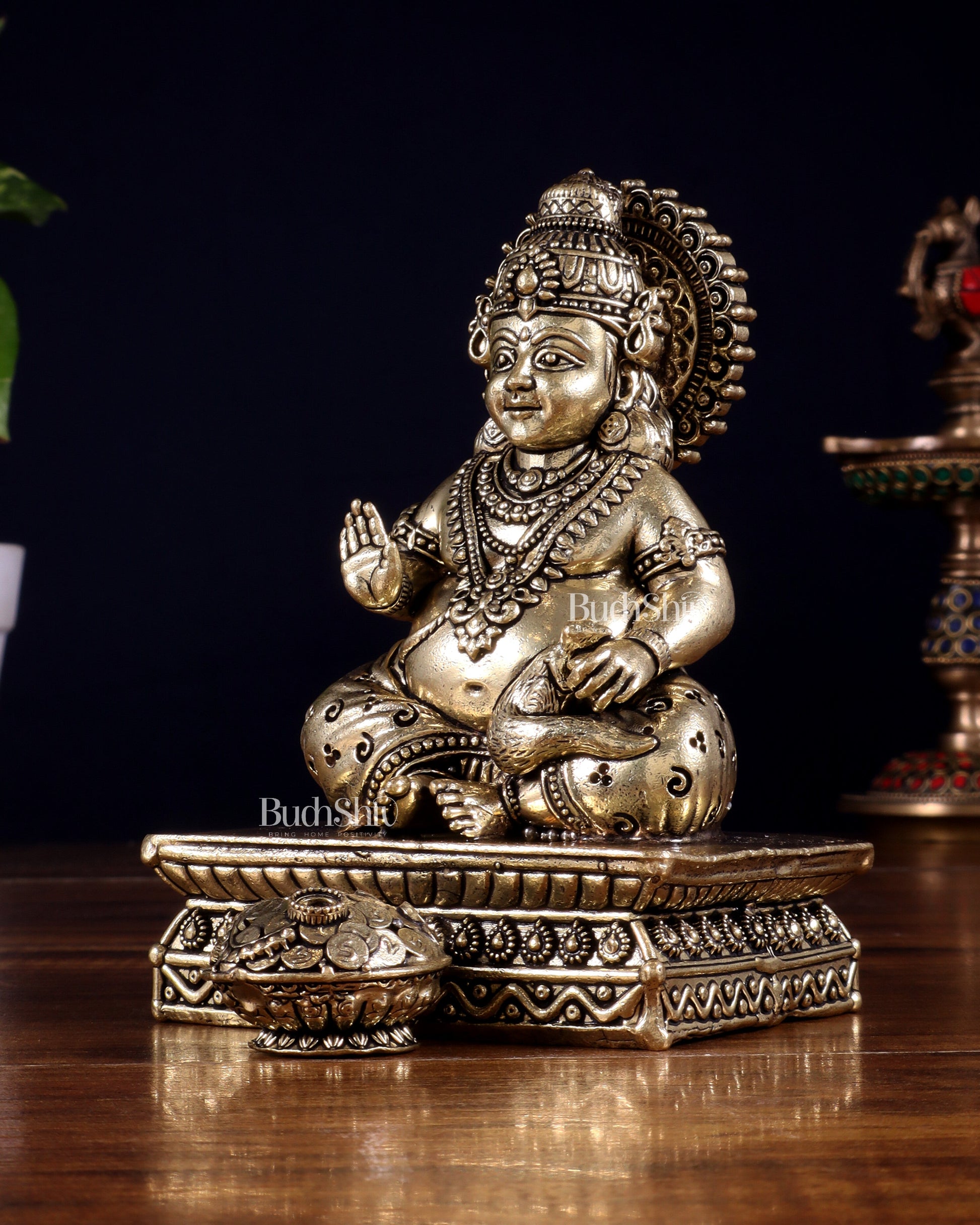 Brass Superfine Lord Kubera Idol – Intricately Crafted (5 Inch)