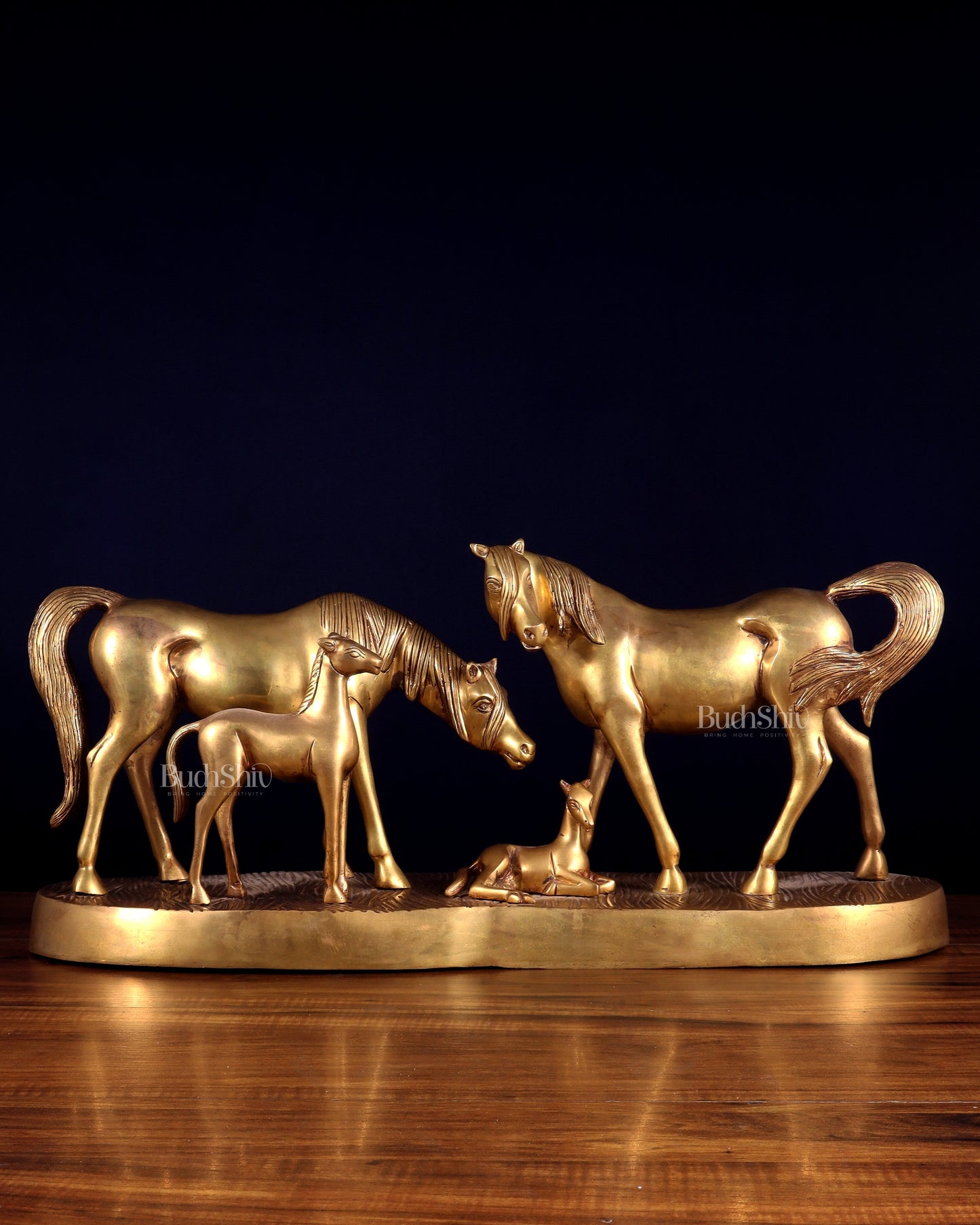 Brass Superfine Large Horse Family Sculpture – Vastu & Feng Shui Recommended 24" wide