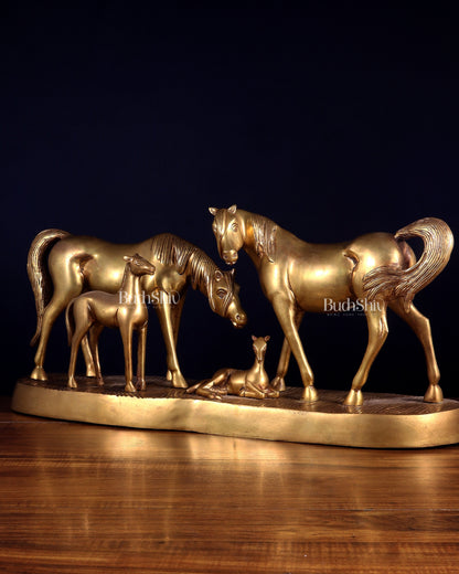 Brass Superfine Large Horse Family Sculpture – Vastu & Feng Shui Recommended 24" wide