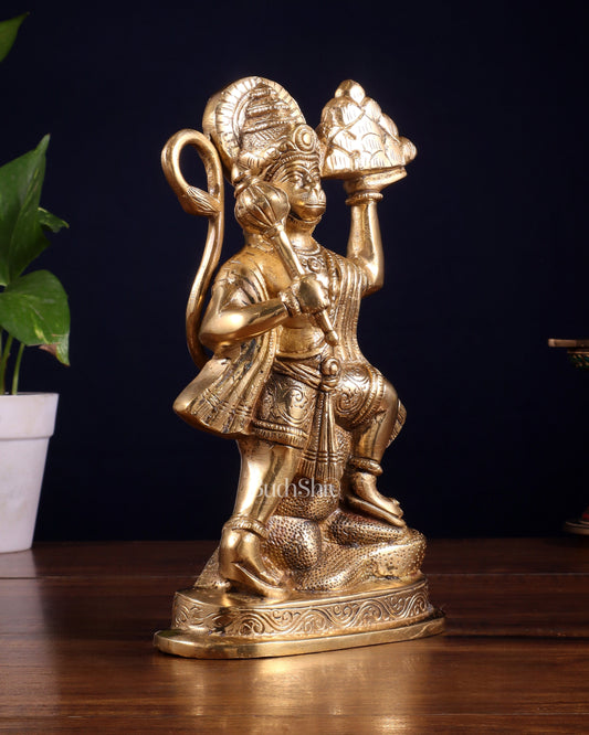 Pure Brass Hanuman Carrying Sanjeevani Mountain idol | 9 Inch Height