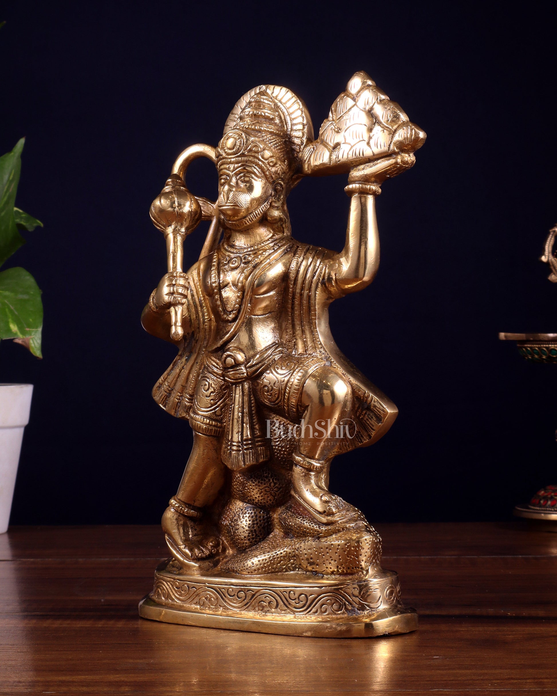 Pure Brass Hanuman Carrying Sanjeevani Mountain idol | 9 Inch Height