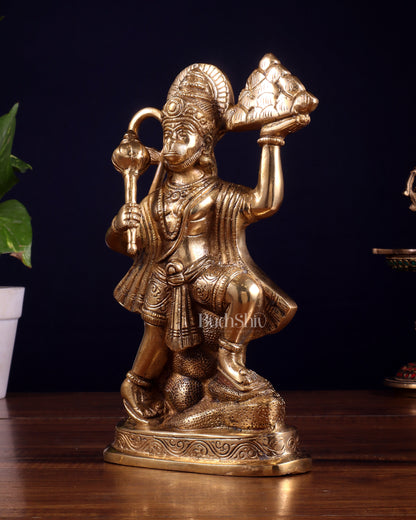 Pure Brass Hanuman Carrying Sanjeevani Mountain idol | 9 Inch Height