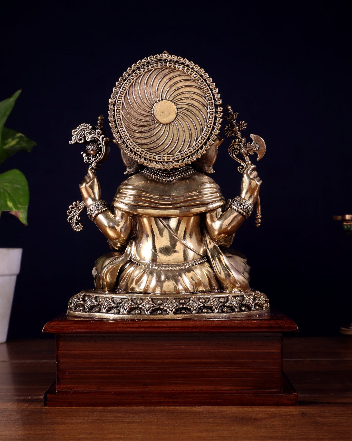 Brass Superfine Ganesha Idol – Intricate Design on Wooden Base (8.5 Inch)