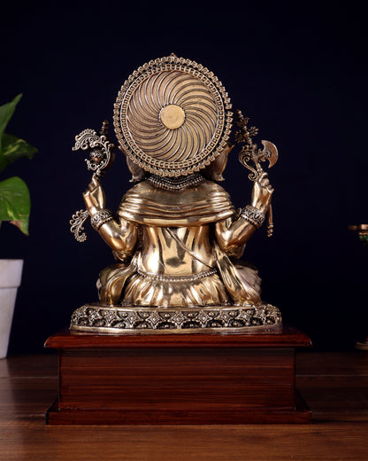 Brass Superfine Ganesha Idol – Intricate Design on Wooden Base (8.5 Inch)
