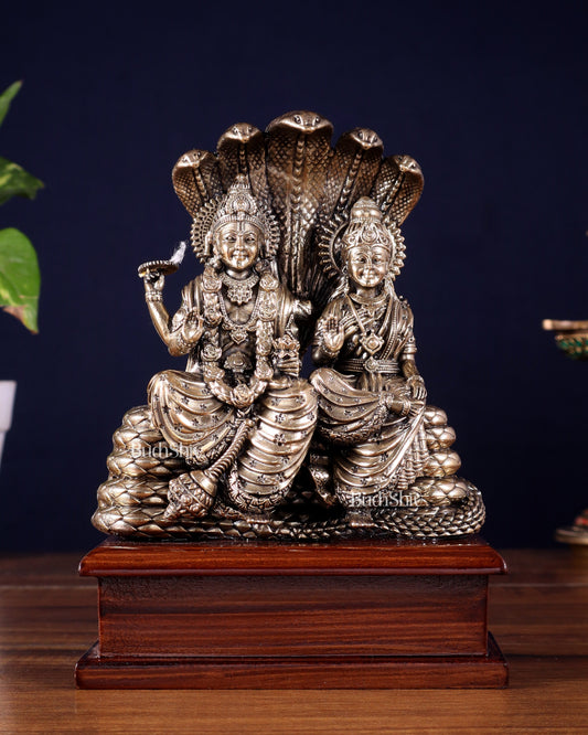 Pure Brass Superfine Lakshmi Narayan on Sheshanaag – on Wooden Base (7 Inch)7