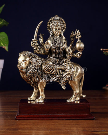 Brass Superfine Goddess Durga Idol on Wooden Base (6 Inch)
