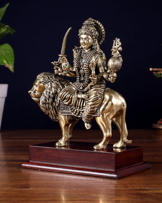 Brass Superfine Goddess Durga Idol on Wooden Base (6 Inch)