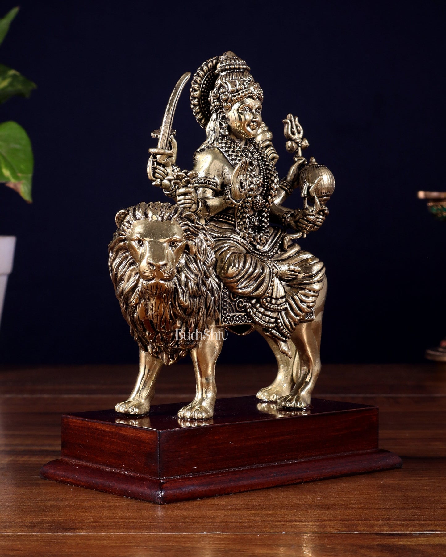Brass Superfine Goddess Durga Idol on Wooden Base (6 Inch)