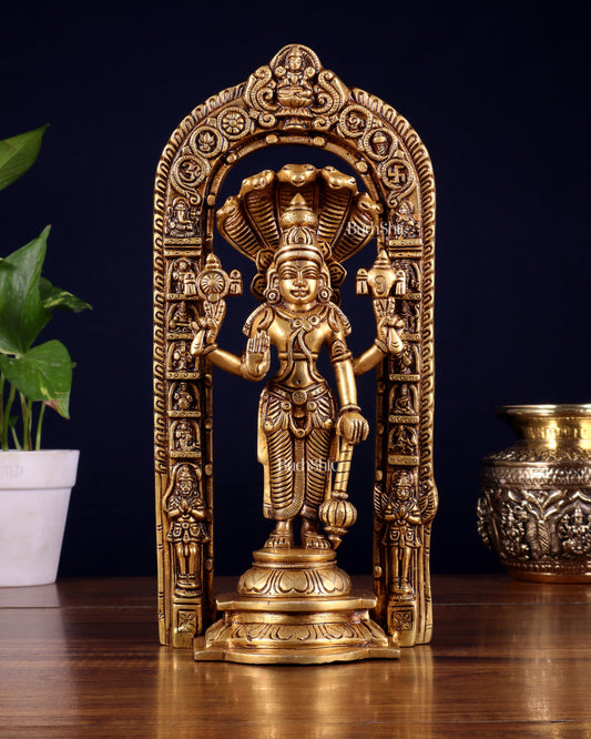 Pure Brass Vishnu with Sheshanaag & Prabhavali Arch 12 inch