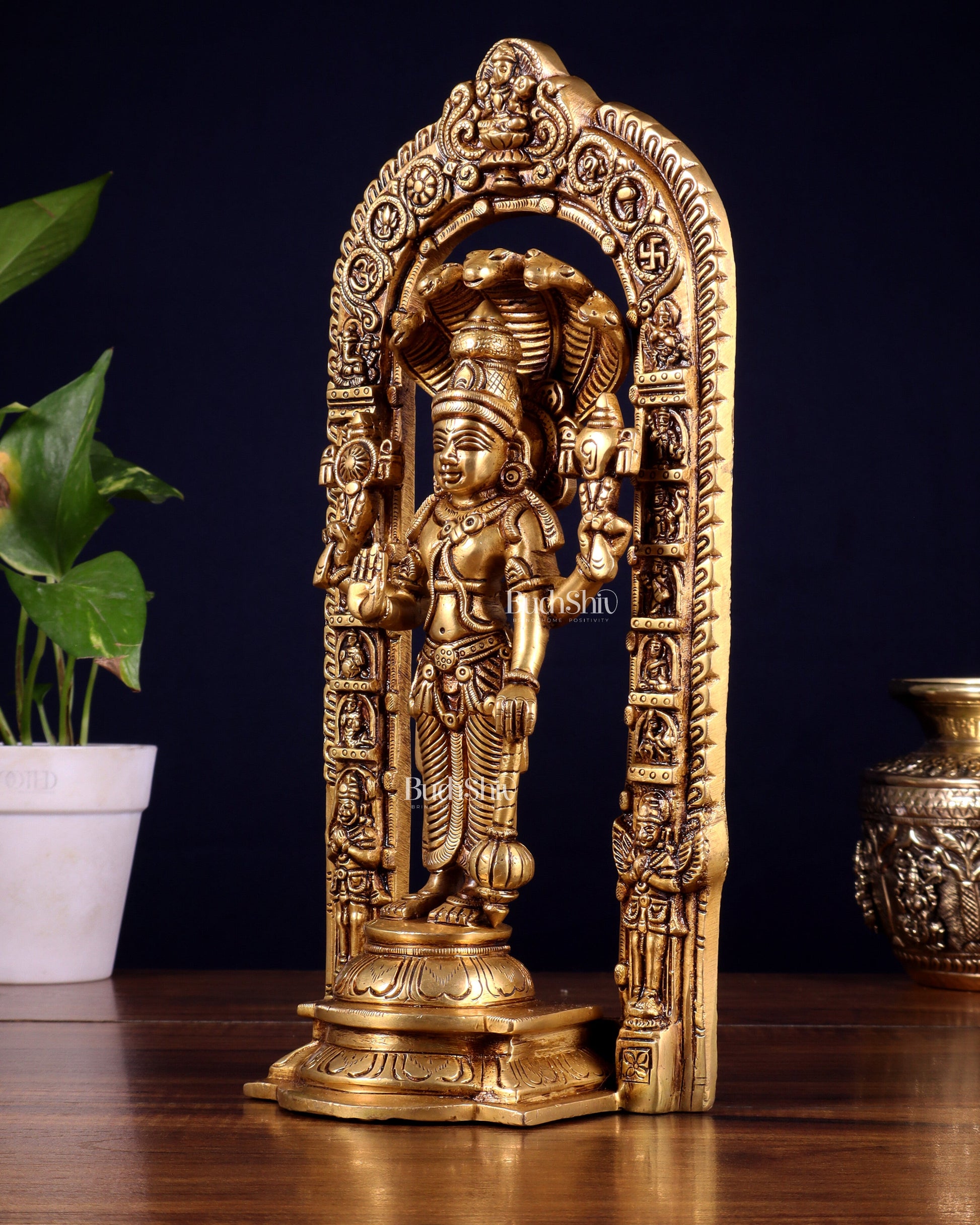 Pure Brass Vishnu with Sheshanaag & Prabhavali Arch 12 inch