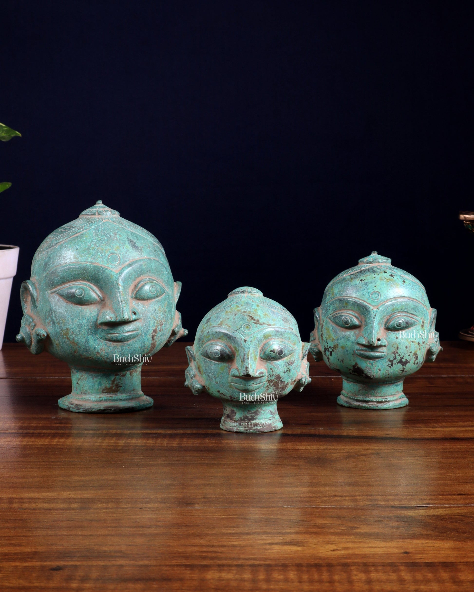 Vintage Brass Gauri Face Set – Green Sand Patina Finish