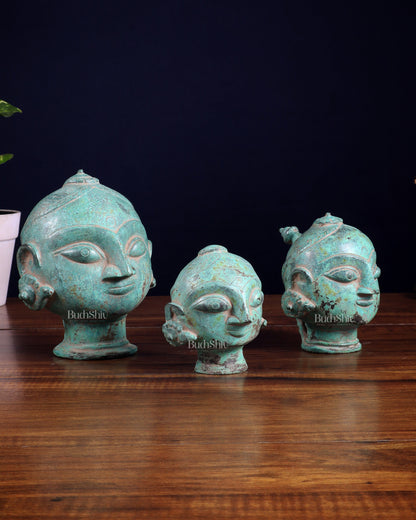 Vintage Brass Gauri Face Set – Green Sand Patina Finish