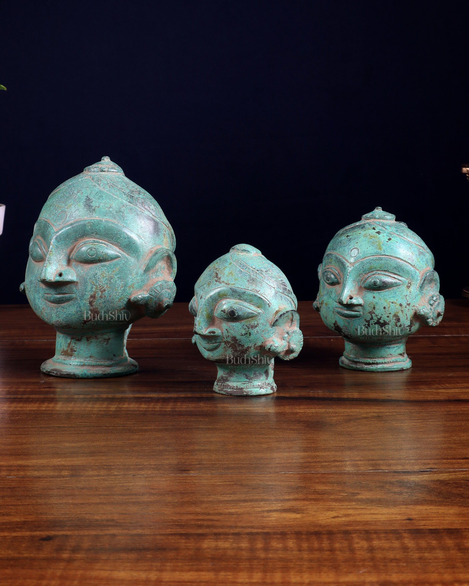 Vintage Brass Gauri Face Set – Green Sand Patina Finish