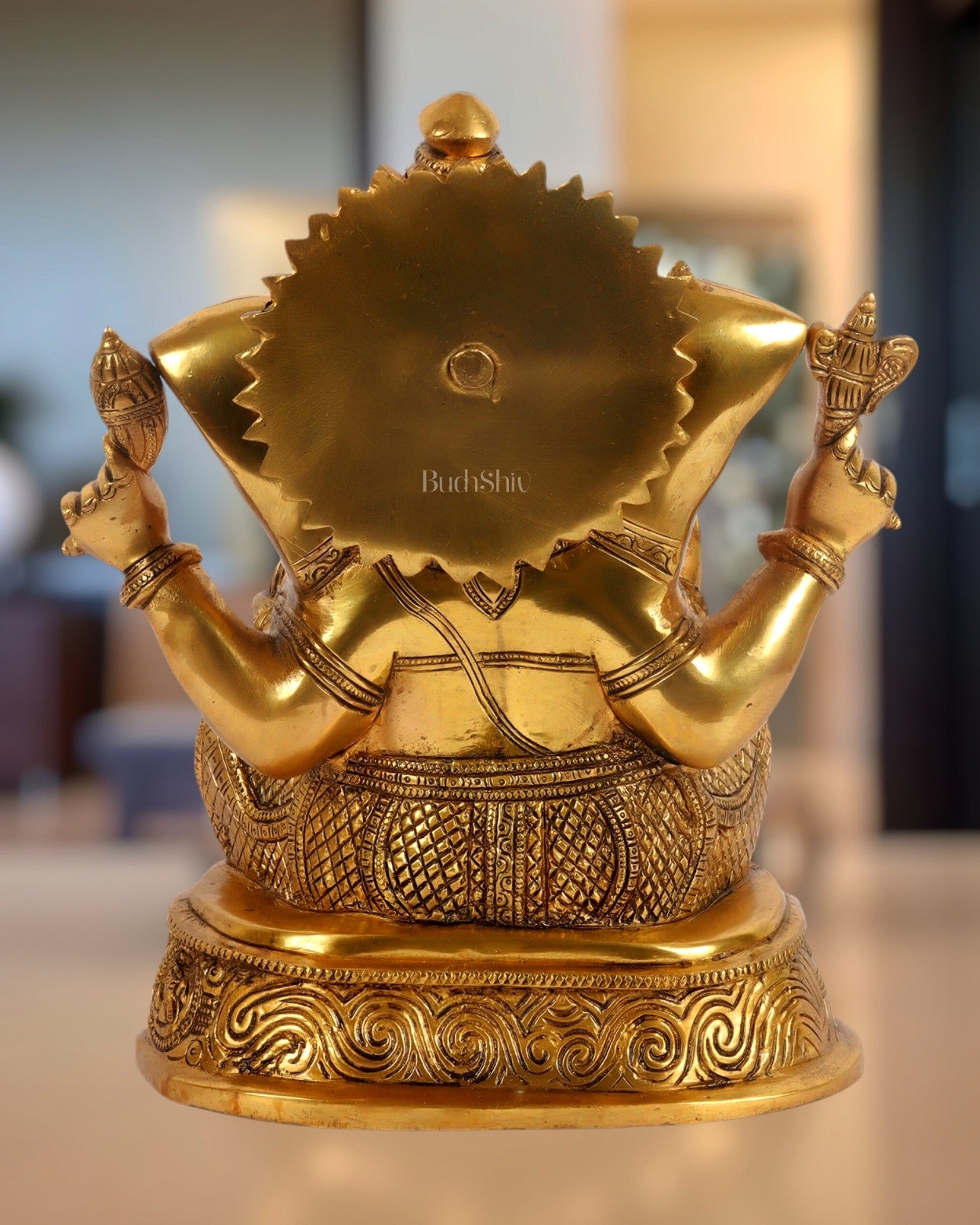 Brass Ganesha Statue with Ashtavinayaka carvings 11 inch