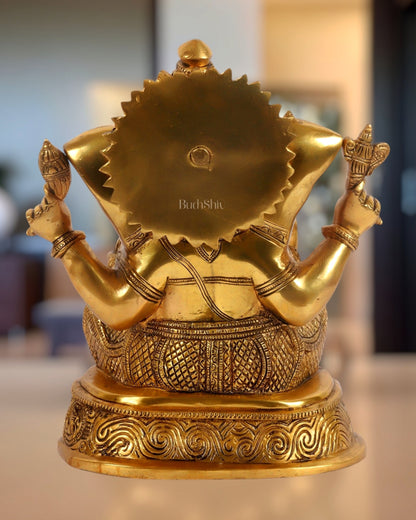 Brass Ganesha Statue with Ashtavinayaka carvings 11 inch