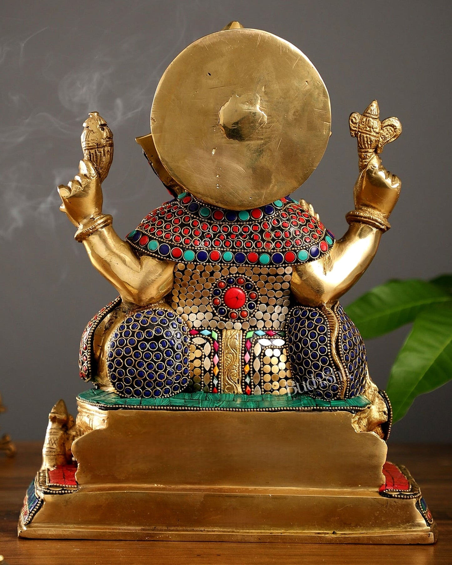 Superfine Brass Ganesha Idol with Spectacular Stonework - 13 Inch