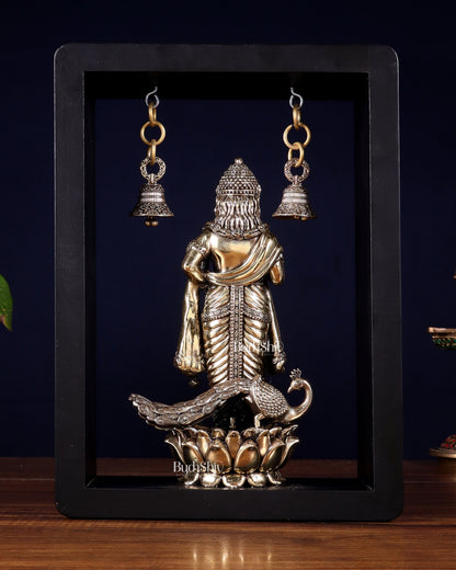 Superfine Brass Lord Murugan on Lotus with Hanging Bells – 11 Inch