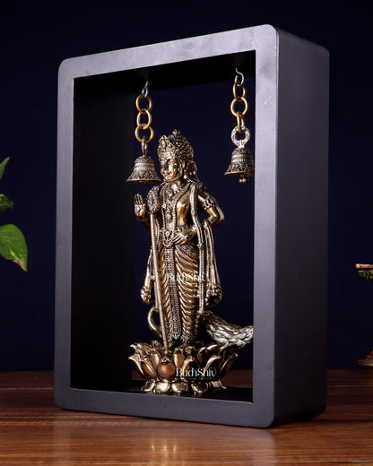 Superfine Brass Lord Murugan on Lotus with Hanging Bells – 11 Inch