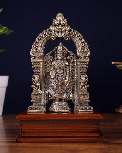 Superfine Brass Tirupati Balaji Idol on Wooden Base – 7.5 Inch