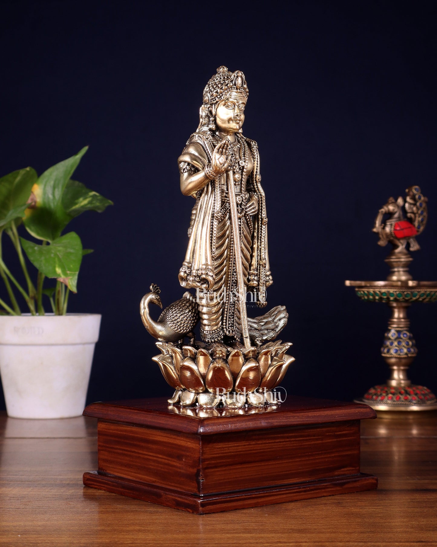 Brass Superfine Lord Murugan Idol on Wooden Base – 10 Inch