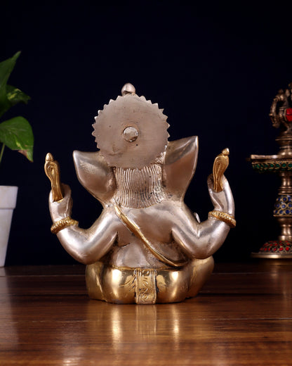 Pure brass Taj Ganesha Brass Statue with a glossy dual tone 6"