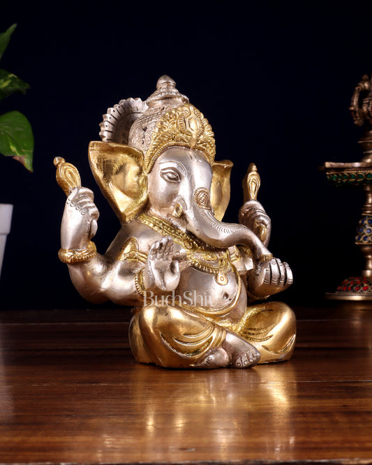 Pure brass Taj Ganesha Brass Statue with a glossy dual tone 6"