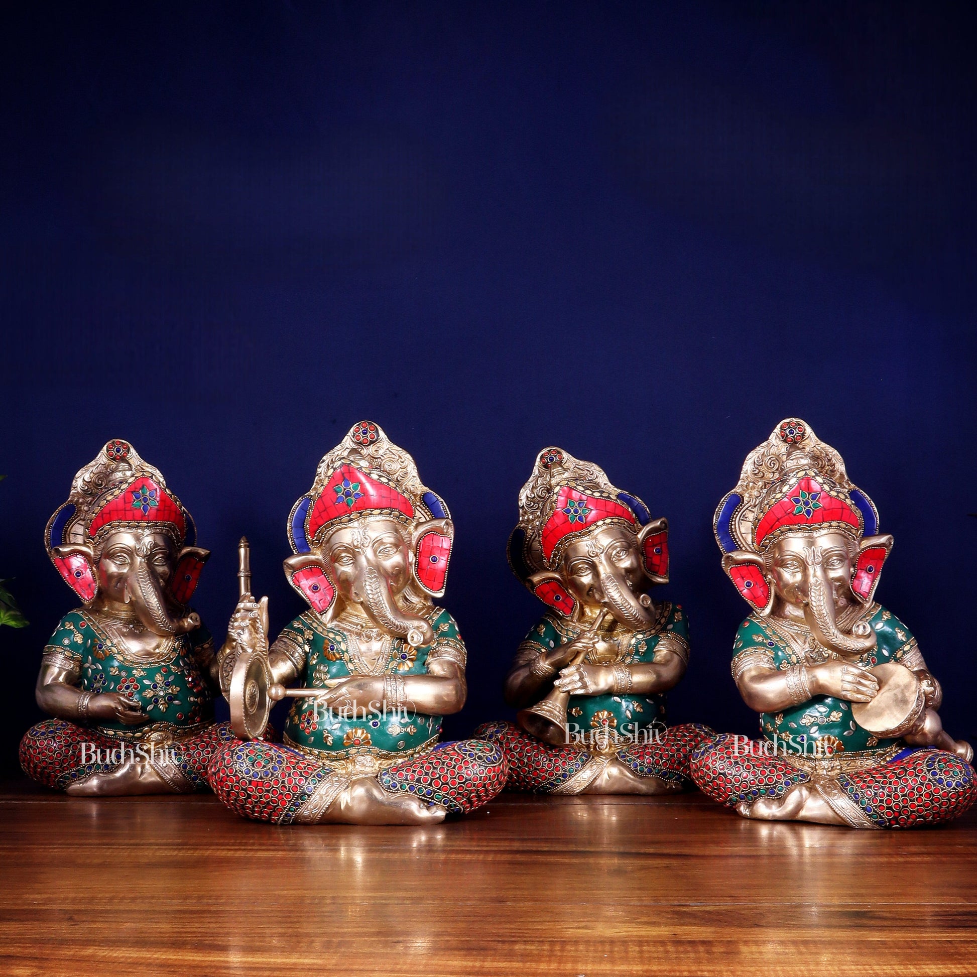 Pure Brass Ganesha Musical Set of Four 12.5 inch