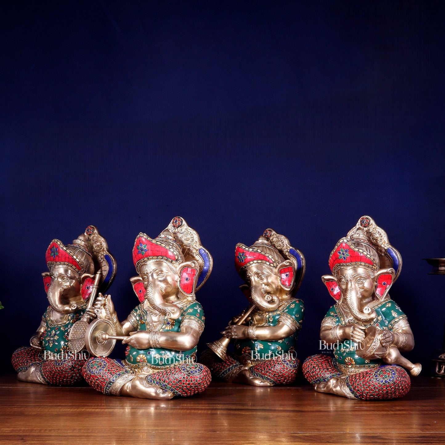 Pure Brass Ganesha Musical Set of Four 12.5 inch