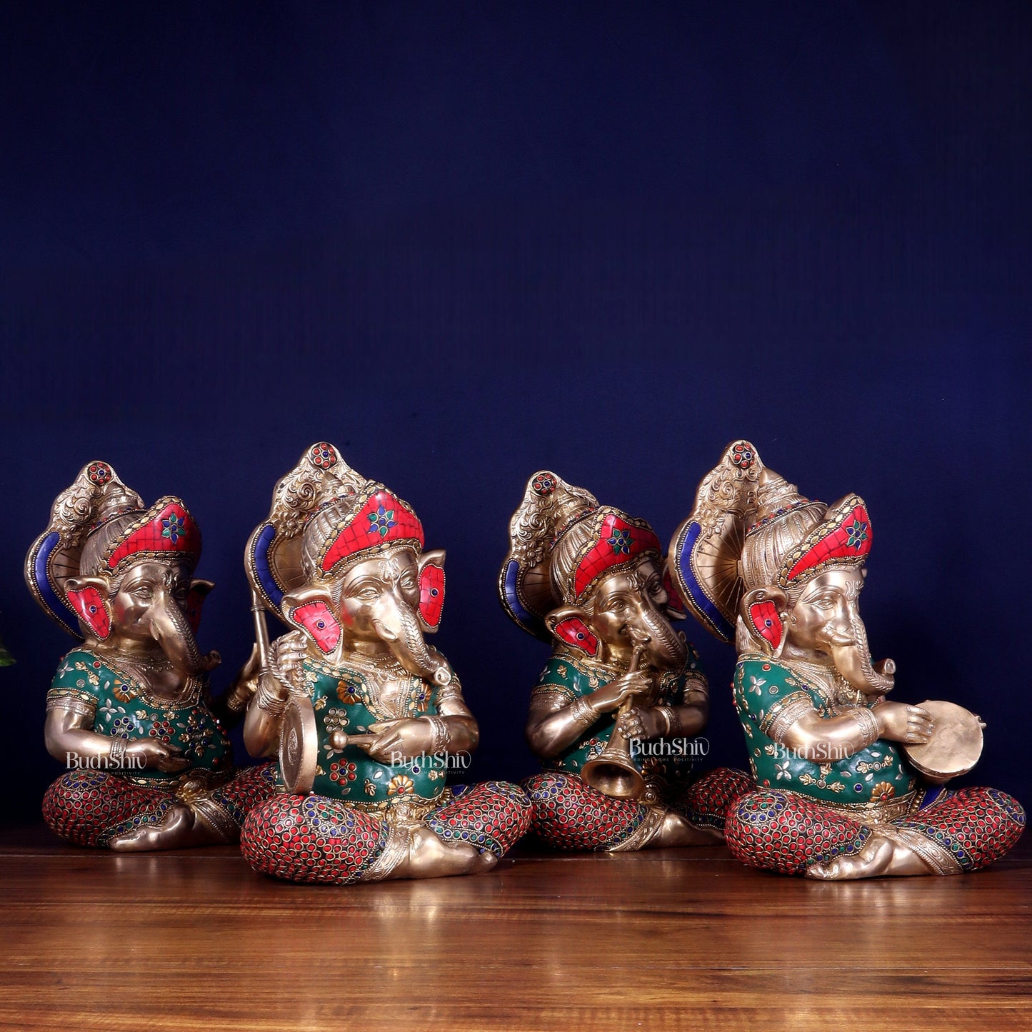 Pure Brass Ganesha Musical Set of Four 12.5 inch