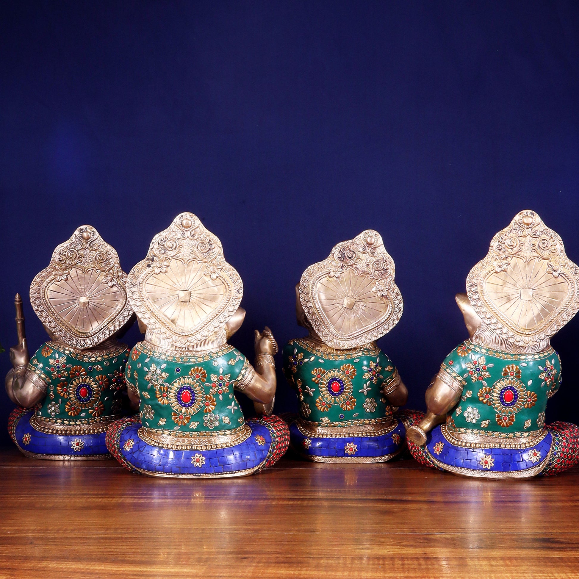 Pure Brass Ganesha Musical Set of Four 12.5 inch