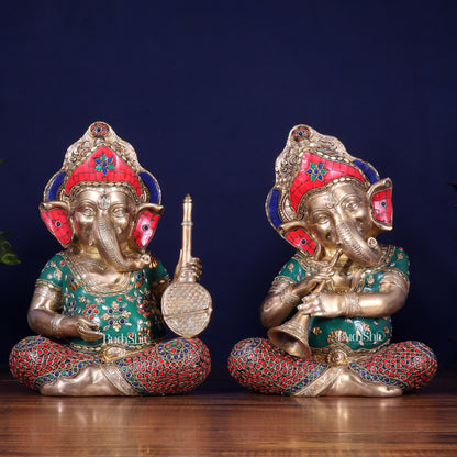 Pure Brass Ganesha Musical Set of Four 12.5 inch