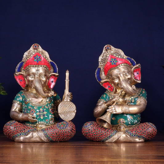 Pure Brass Ganesha Musical Set of Four 12.5 inch