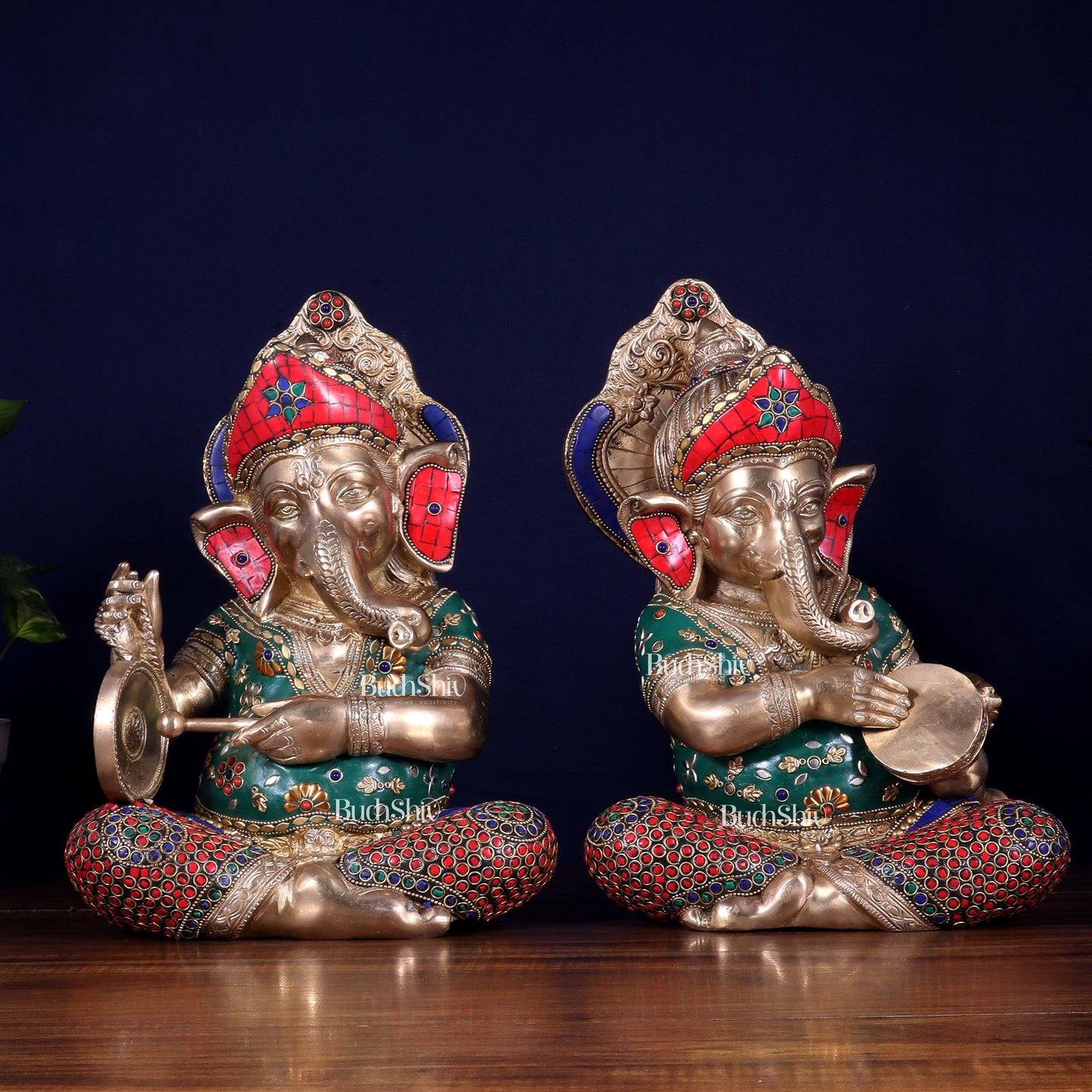 Pure Brass Ganesha Musical Set of Four 12.5 inch