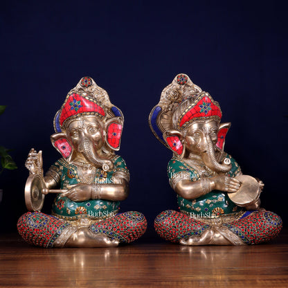 Pure Brass Ganesha Musical Set of Four 12.5 inch