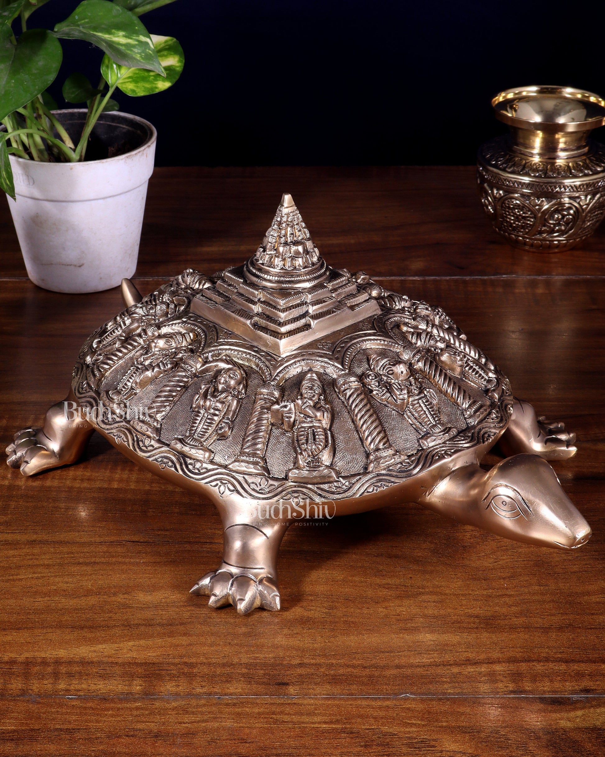 Handcrafted Brass Vishnu Dashavatars with Shree Yantra on Tortoise Base 13 inch