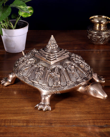 Handcrafted Brass Vishnu Dashavatars with Shree Yantra on Tortoise Base 13 inch
